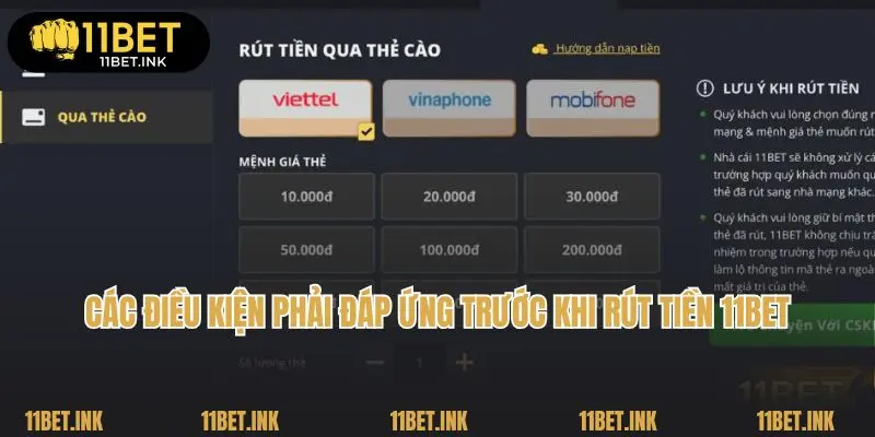 Các điều kiện phải đáp ứng trước khi rút tiền 11bet